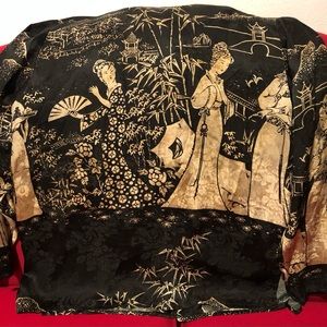 Citron Blouse Shirt Silk Asian Design Long Sleeve Button Up Size Medium